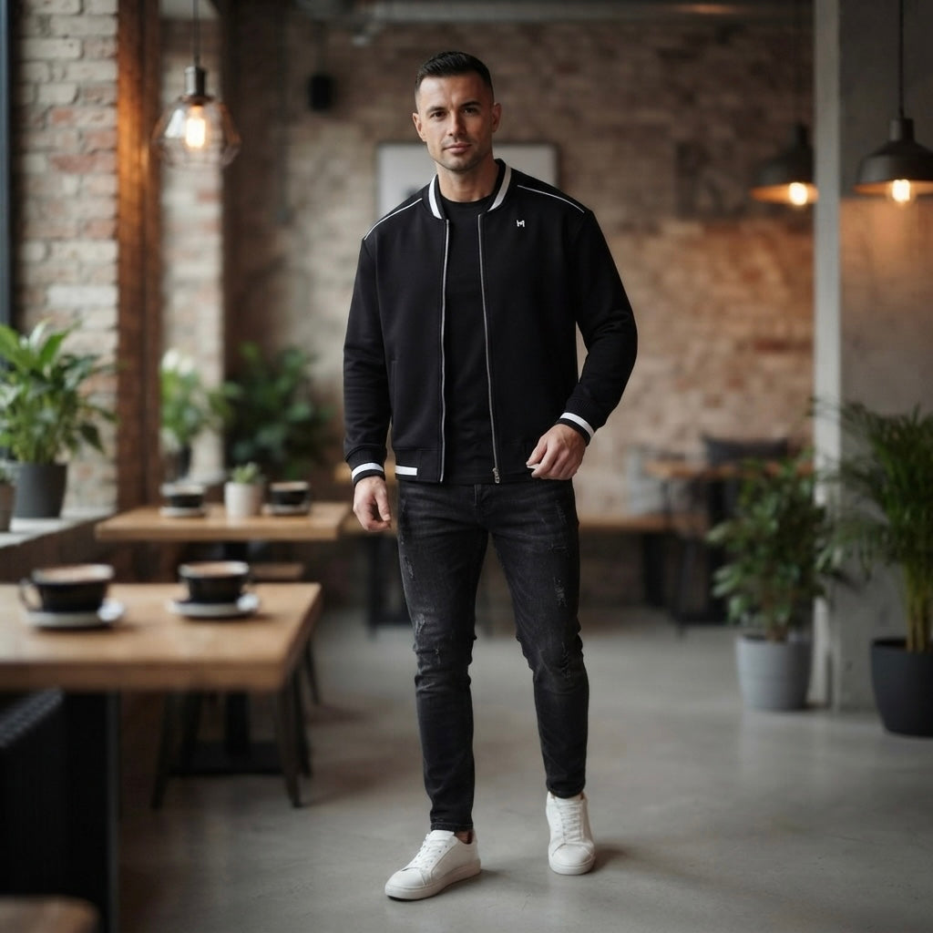 Contrast Piping Zip Bomber Jacket
