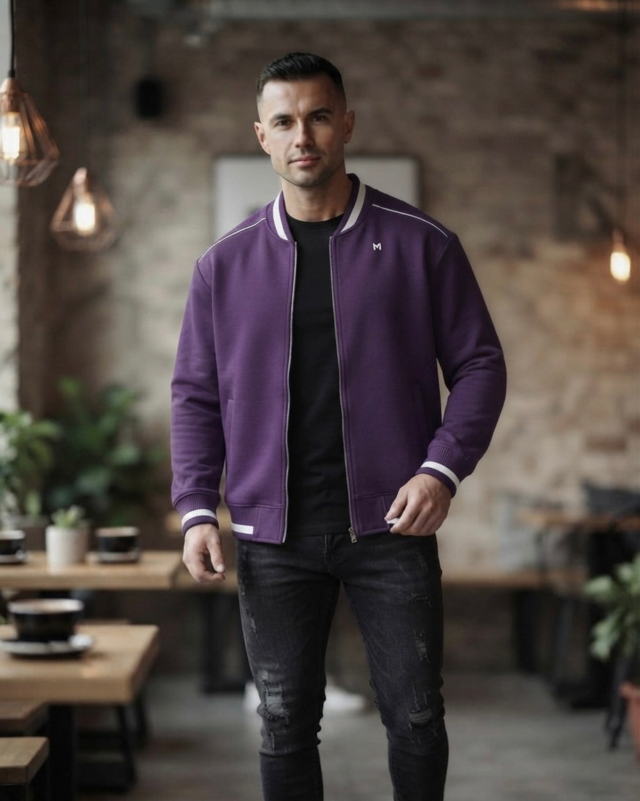 Contrast Piping Zip Bomber Jacket
