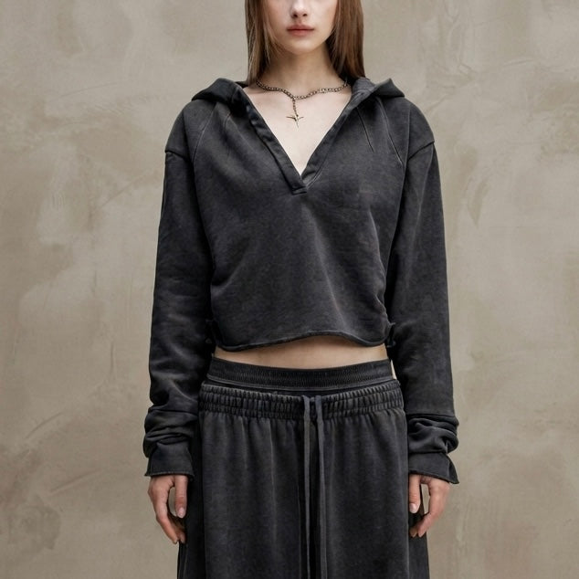 Vintage Washed Raw Edge Hoodie
