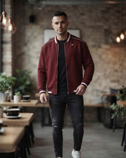 Contrast Piping Zip Bomber Jacket