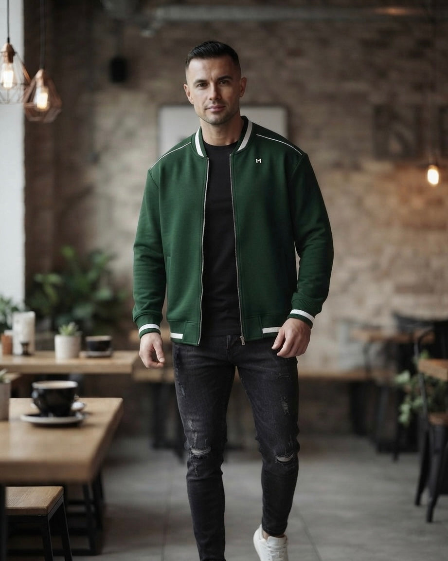 Contrast Piping Zip Bomber Jacket